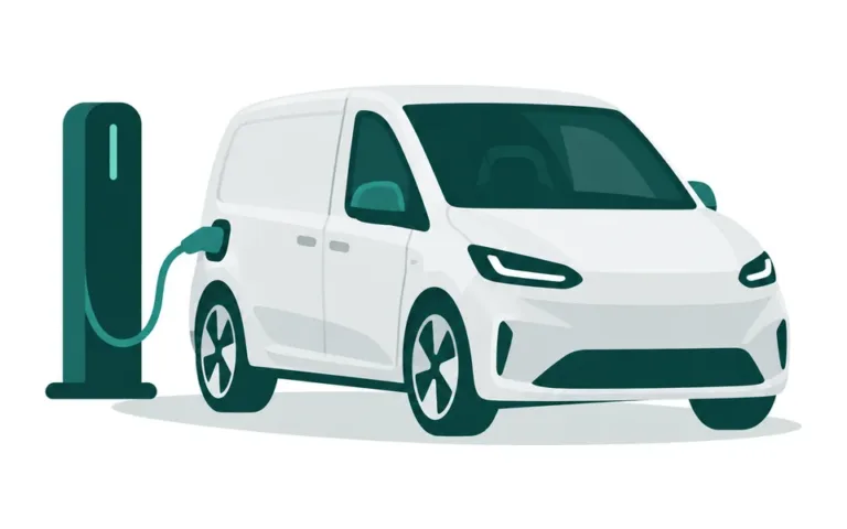Illustration: elektrischer Transporter an der Ladesäule